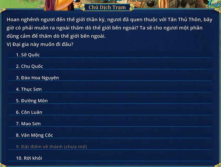 Hộp thoại Chủ Dịch Trạm ở Tân Thủ Thôn: Sở Quốc, Chu Quốc và căn cứ sáu môn phái